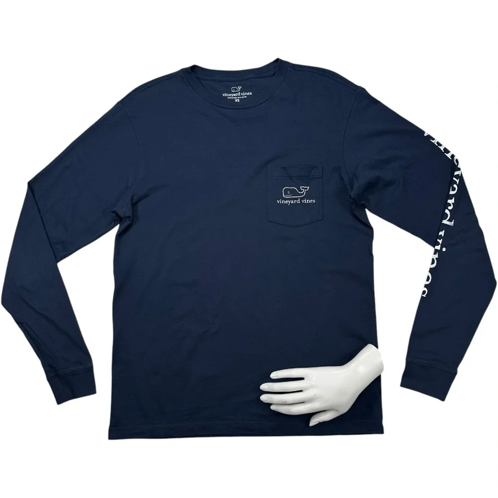 Vineyard Vines Vintage Whale Long-Sleeve Pocket‎ Tee Blue Blazer Size X-Small - Picture 10 of 14